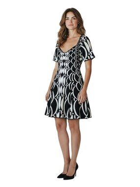 Anthropologie Women's Sweater Dress Sz S Geometric Art Deco Illusion Knit Black
